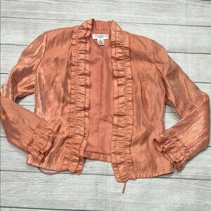 RAFAEL Peach shiny Ruffled Blazer with Cropped Length